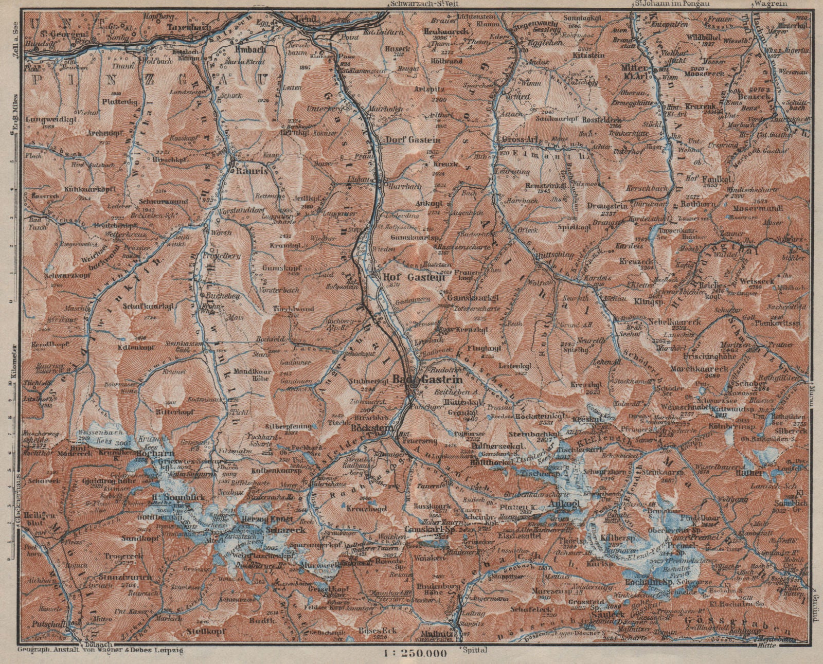 HOHE TAUERN & GASTEINER TAL Ankogelgruppe Goldberggruppe Bad Gastein 1927 map